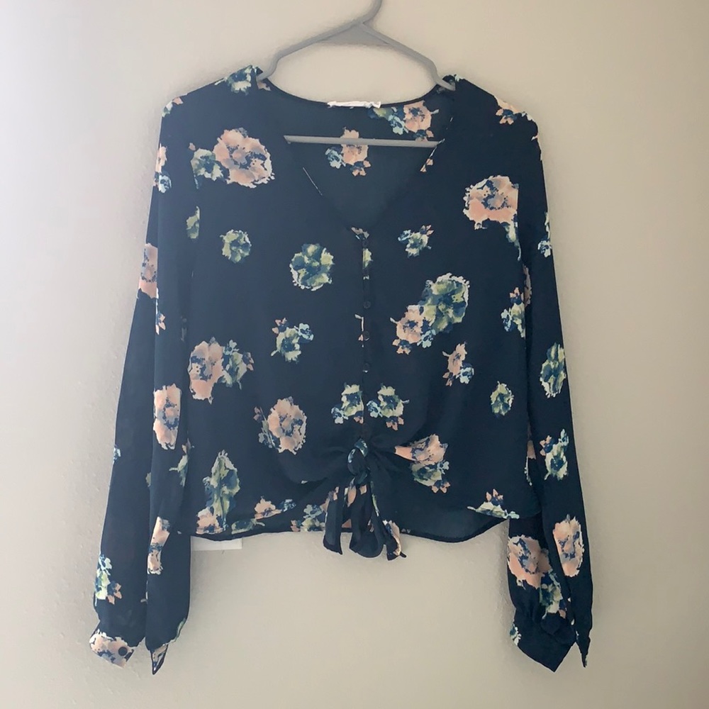 Floral front tie blouse
